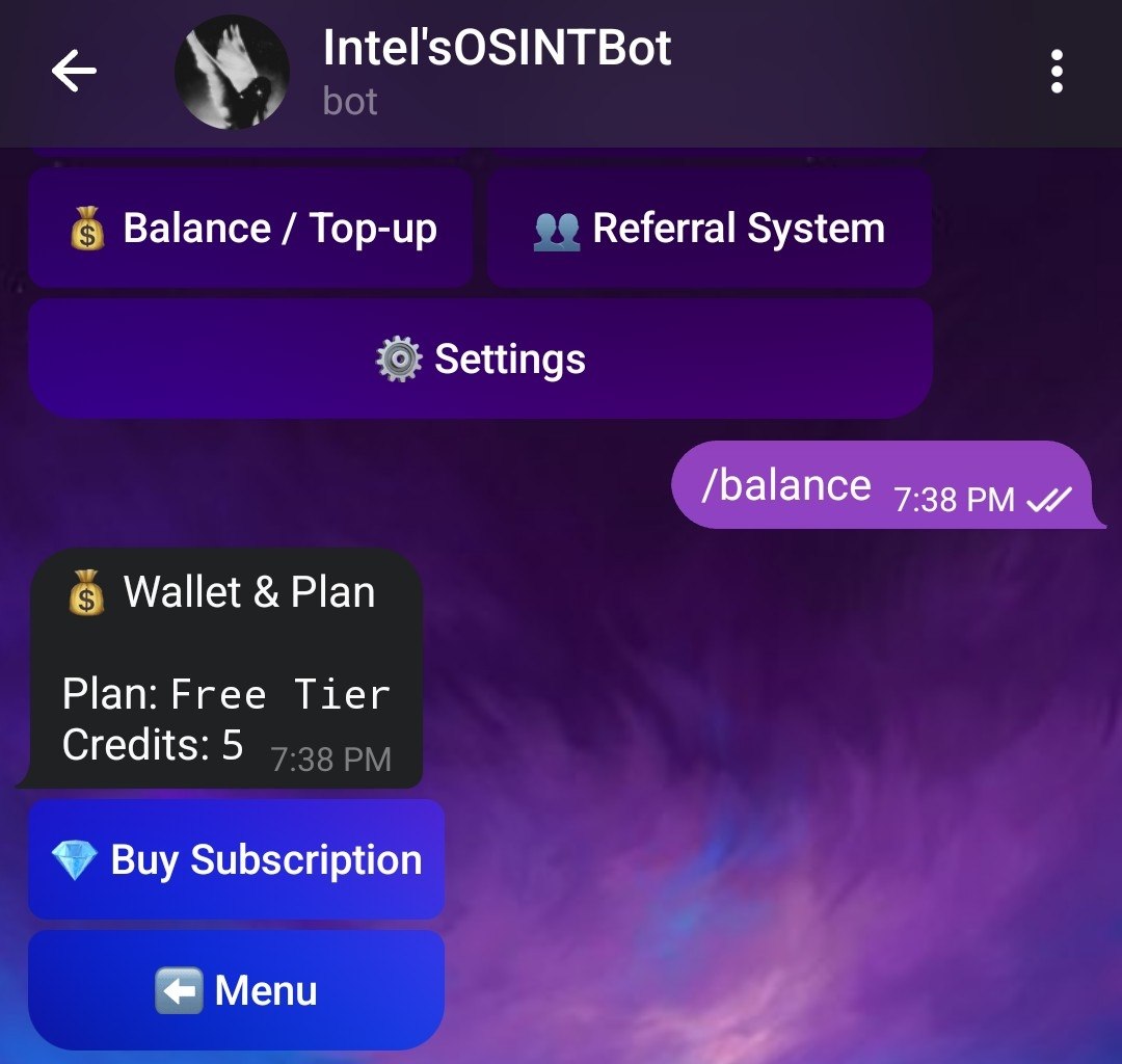 Intel OSINT Bot Wallet